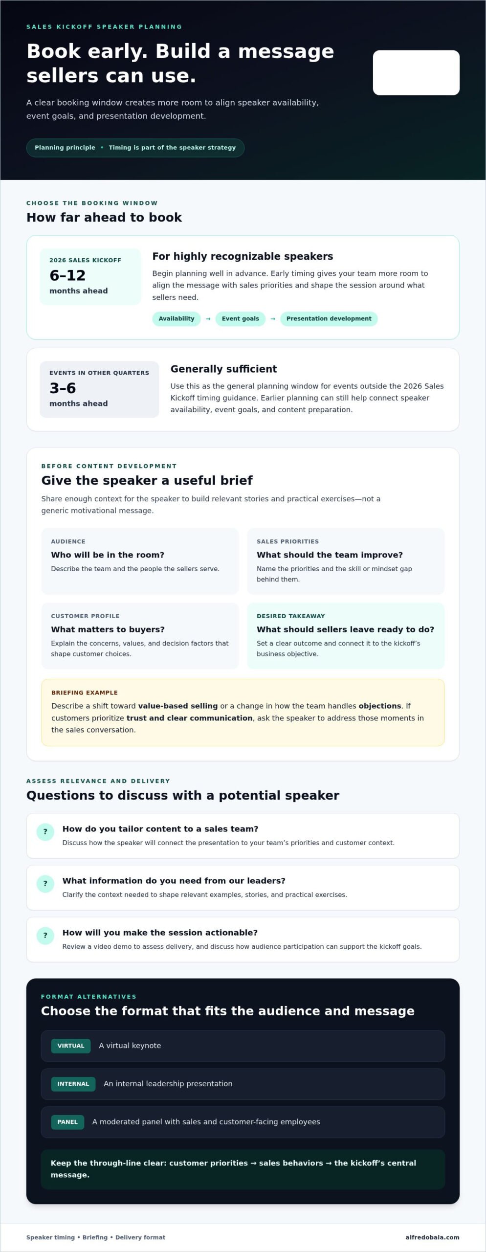 Finding a speaker for a sales kickoff: fees and timing